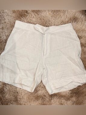 Neiman Marcus White Linen Flat-Front Men’s Shorts